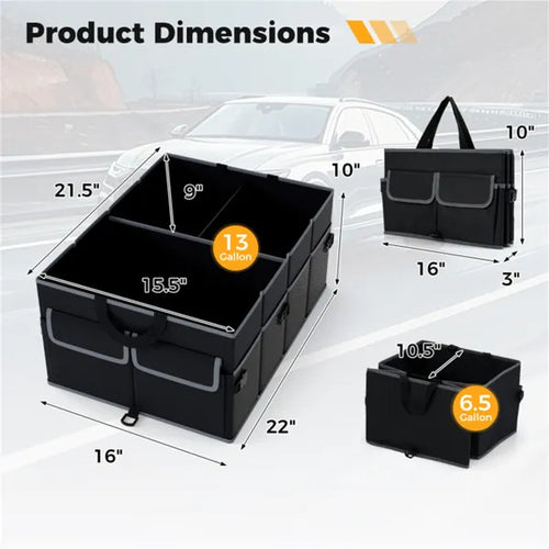 13-Gallon Trunk Organizer — 3-Compartment Heavy Duty Cargo Storage